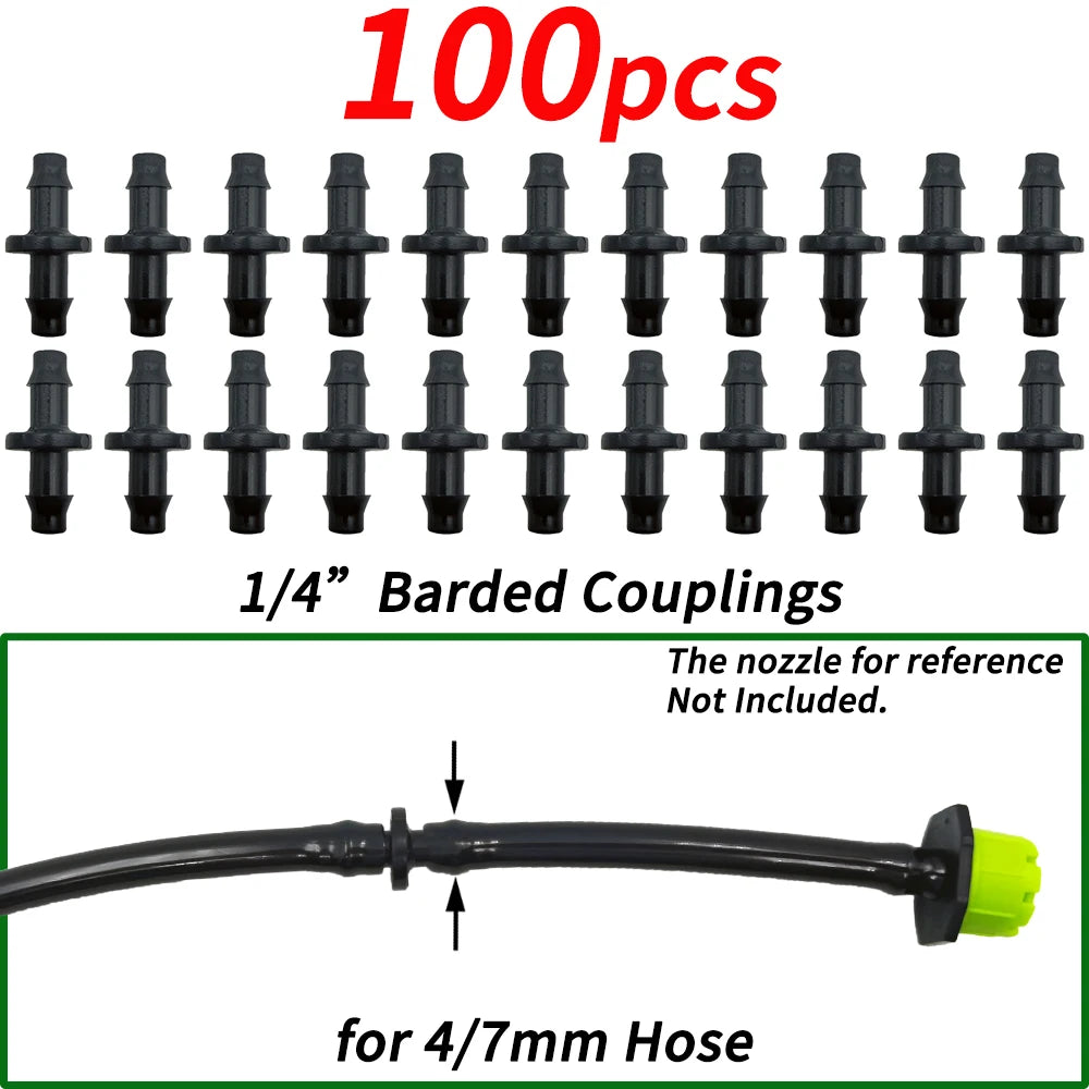 1/4" Barbed Straight Connectors for 4/7mm Drip Irrigation Hose Drip Irrigation Fittings Axl A-100PCS 1/4''