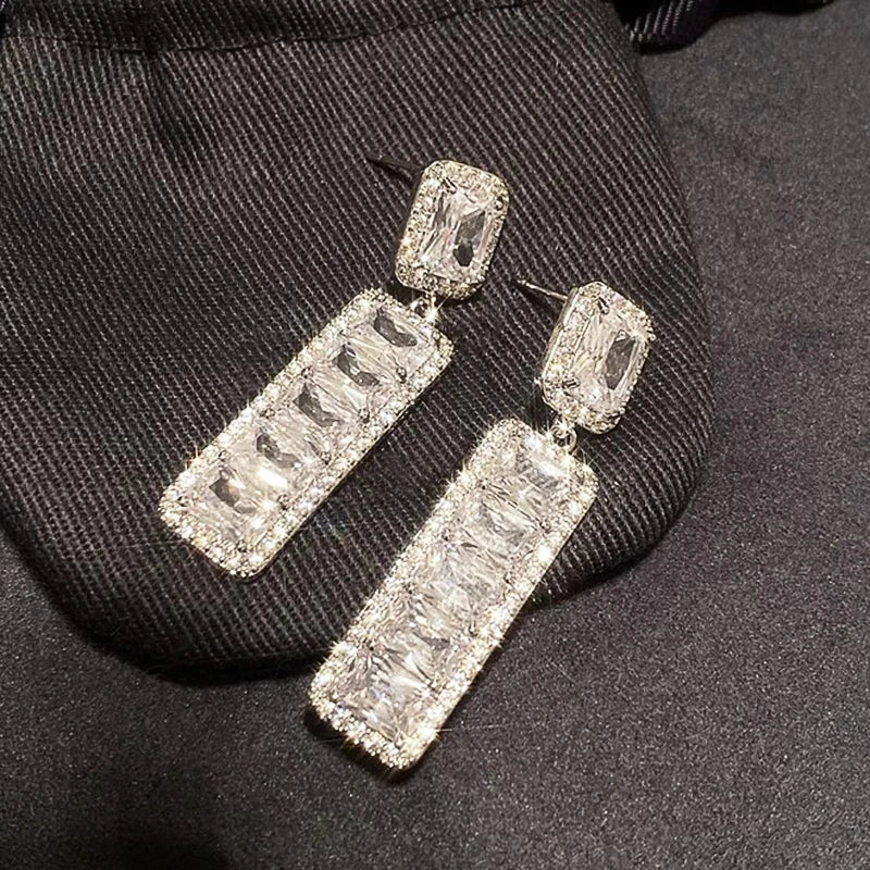 Huitan Geometric Crystal CZ Drop Earrings | Sparkling Fashion Crystal Drop Earrings Axl