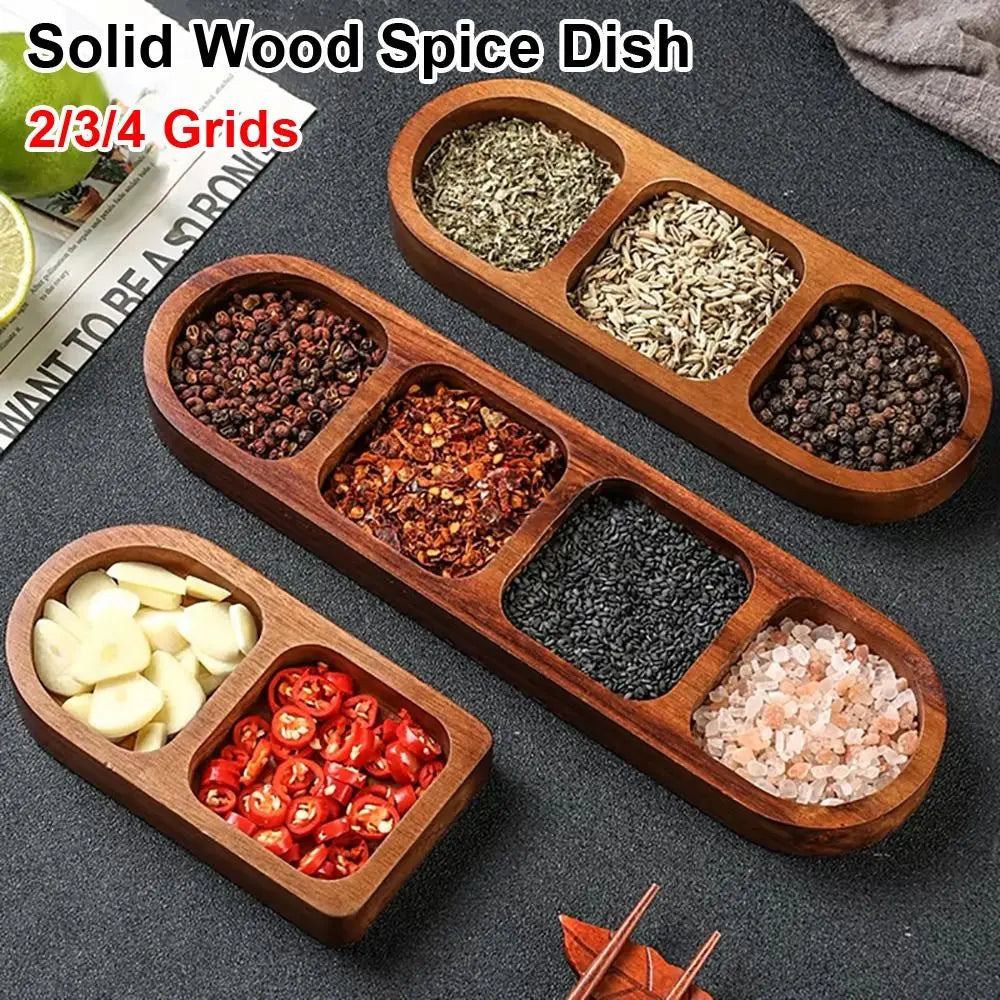 Solid Wood Serving Tray – 2/3/4 Grid Retro Seasoning Dish Wooden Serving Tray Axl
