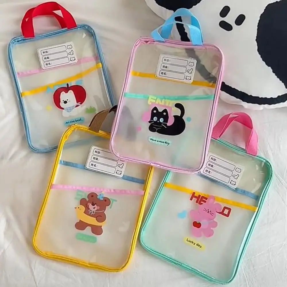 Cartoon PVC File Folder Bag – Transparent Bear & Rabbit Design PVC File Folder Bag Axl
