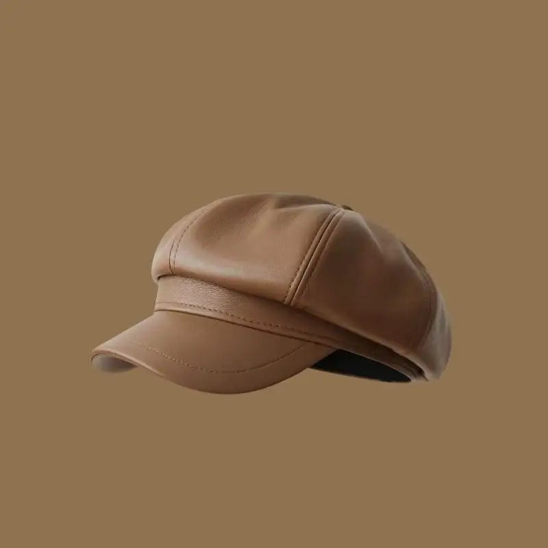 Vintage Rivet Beret – Y2K Gothic Faux Leather Flat Cap Women Faux Leather Beret Axl A6