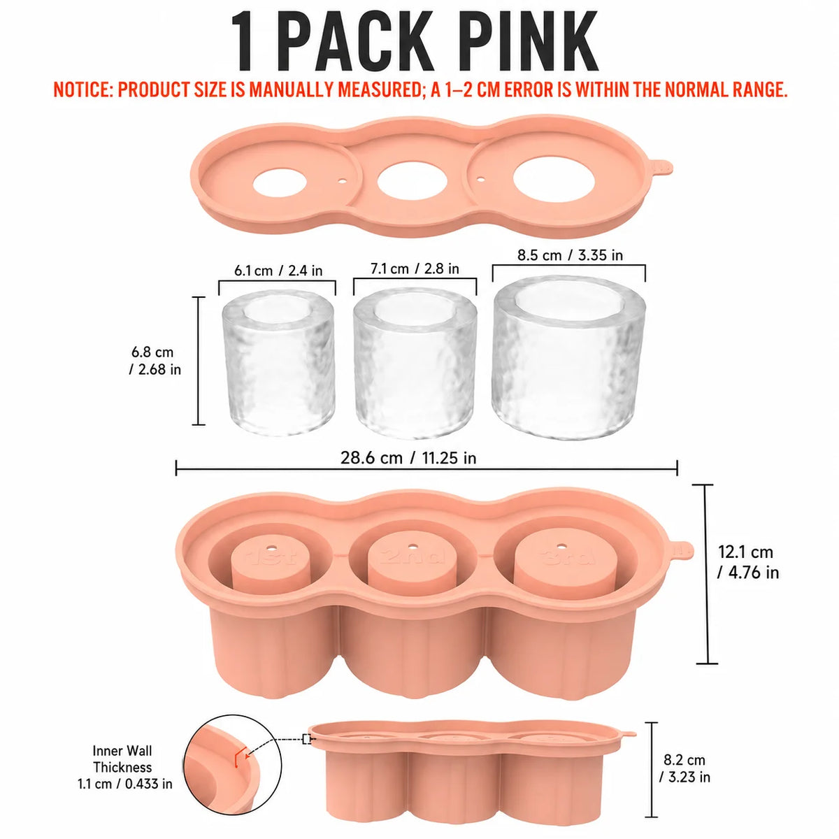 Silicone Ice Tray with Lid – Fits Stanley 40oz 30oz Tumbler Silicone Ice Mold Axl 1 PACK Pink