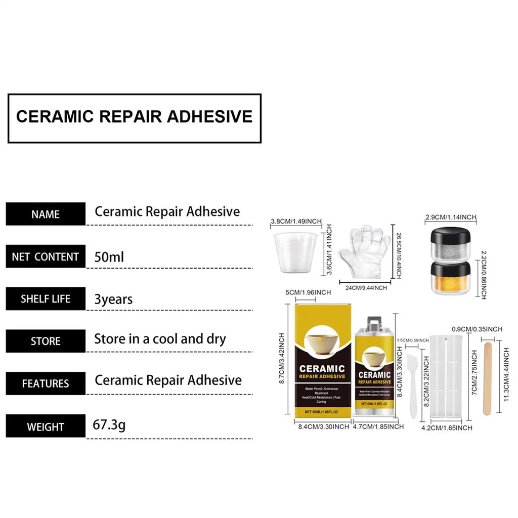 Kintsugi Gold Ceramic & Porcelain Repair Kit | 50ml Ceramic Repair Kit Axl