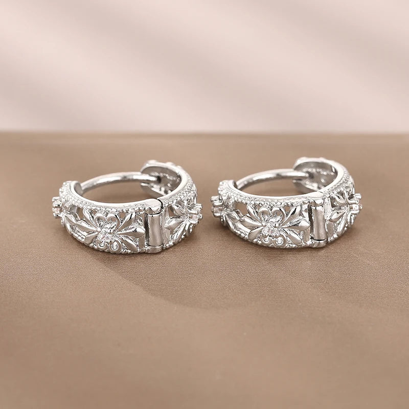 Huitan Cubic Zirconia Hollow Hoop Earrings – Silver & Gold Hoop Earrings Axl