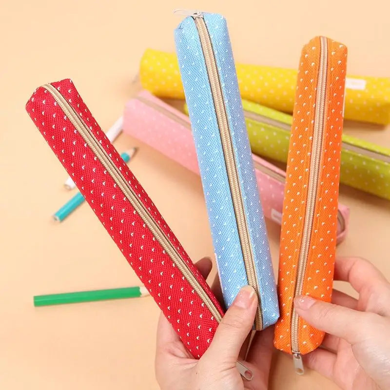 Kawaii Canvas Zipper Pencil Case – Cute Dot Stationery Bag Canvas Pencil Case Axl