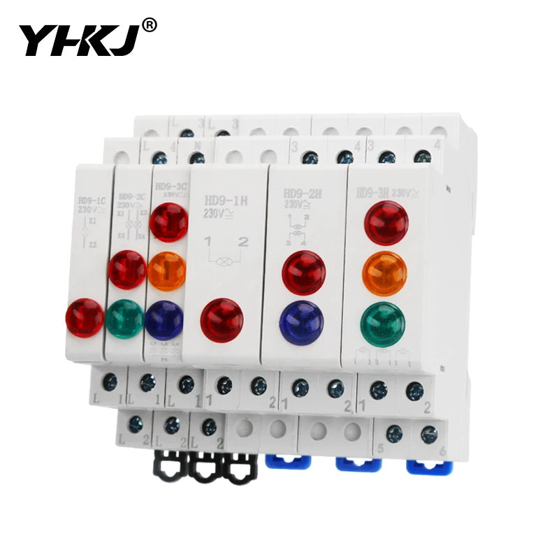 HD9 DIN Rail LED Signal Indicator Light 9mm 18mm 220V – 4 Colors LED Indicator Light Axl