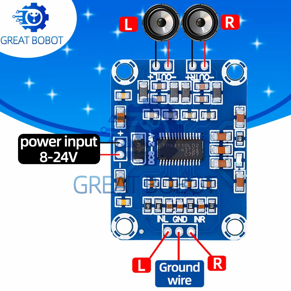 TPA3110 2×15W Class D Stereo Amplifier Module DC 12V–24V Amplifier Module Board Axl Default Title