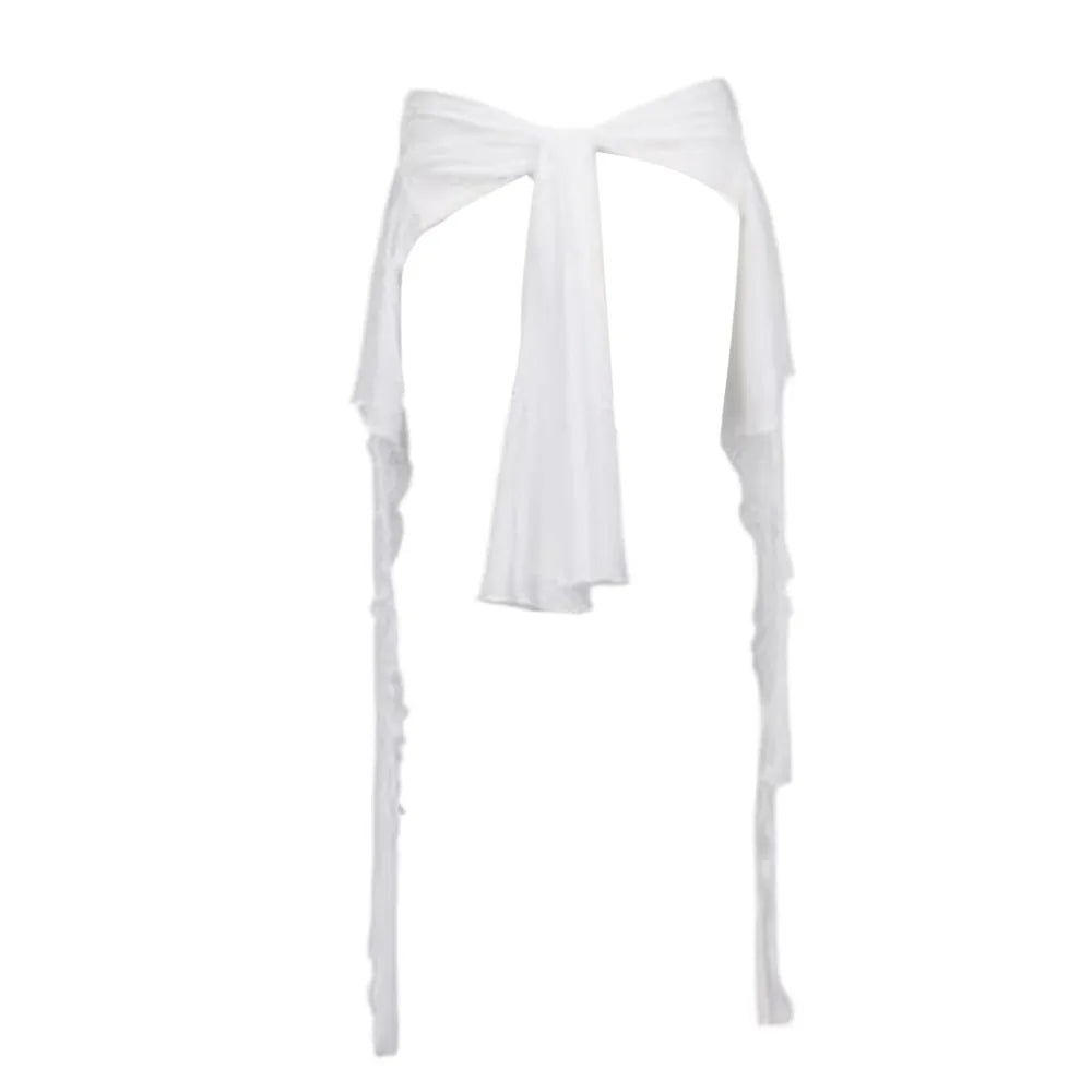 Y2K Hip-Hop Dance Scarf Belt – Sheer Tassel Wrap Skirt Dance Scarf Wrap Axl White- One Size