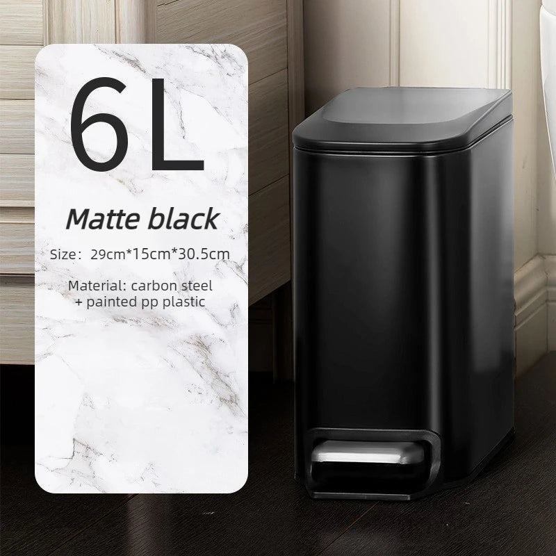 Nordic Stainless Steel Pedal Trash Can with Lid – 6L Square Pedal Trash Can Axl Black