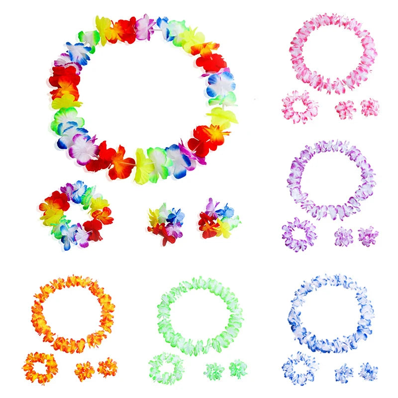 4-Piece Hawaiian Flower Lei Set – Luau Party Accessories Lei Party Accessory Set Axl