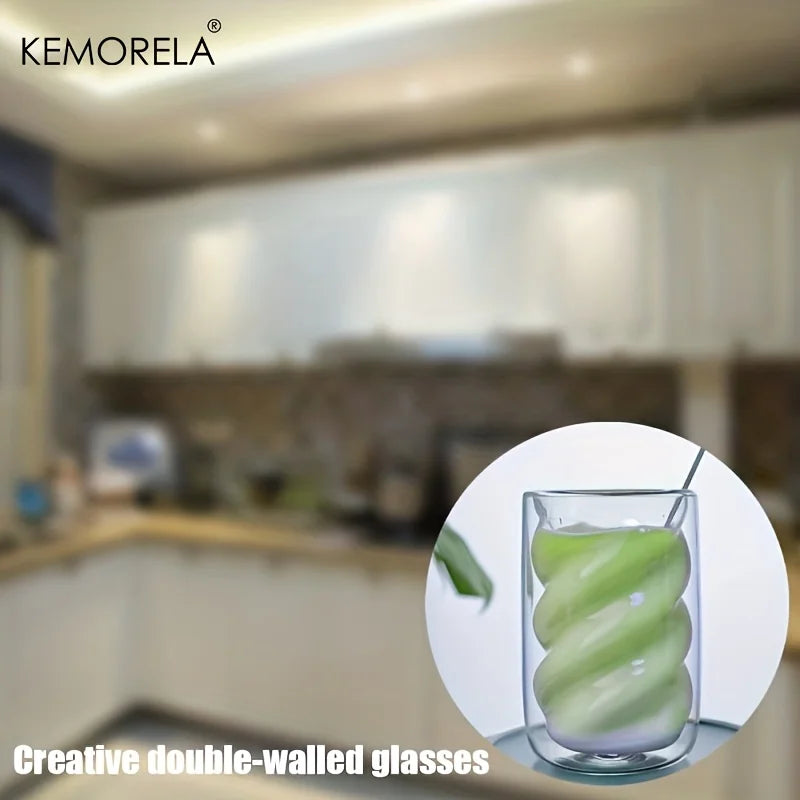 KEMORELA Double-Walled Spiral Glass Cup 320ml | 1 or 2 Pack Glass Coffee Cup Axl
