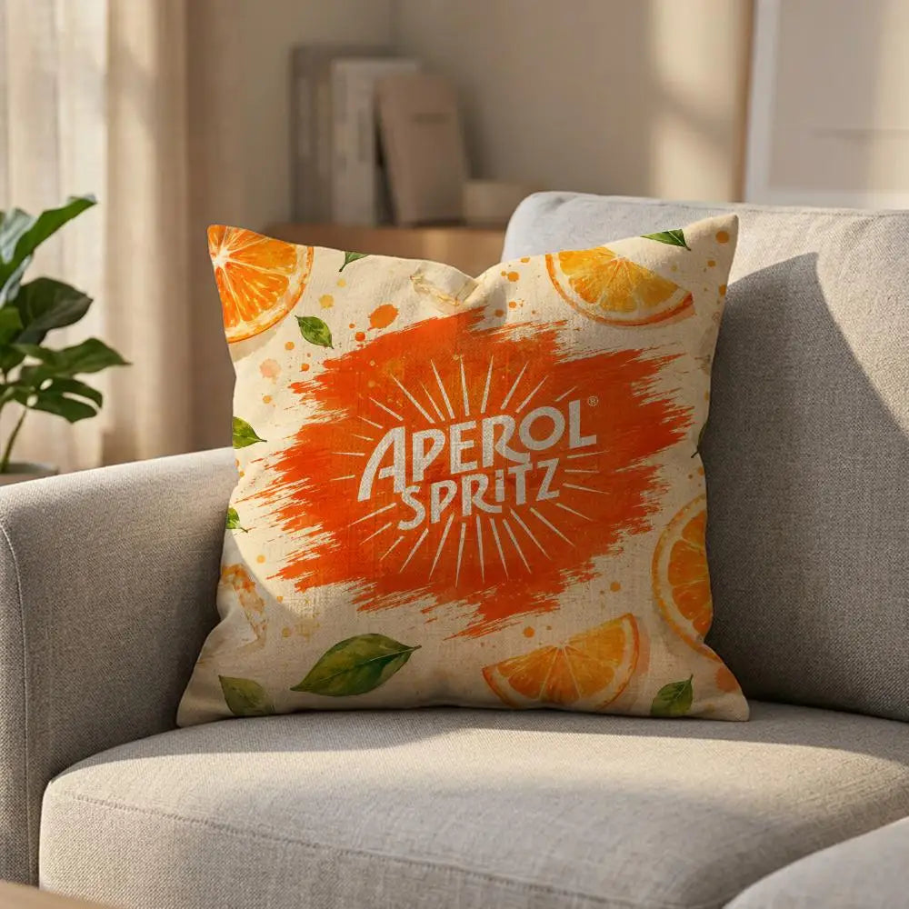 Aperol Spritz Linen Cushion Cover – Breathable Sofa Pillowcase Linen Cushion Cover Axl