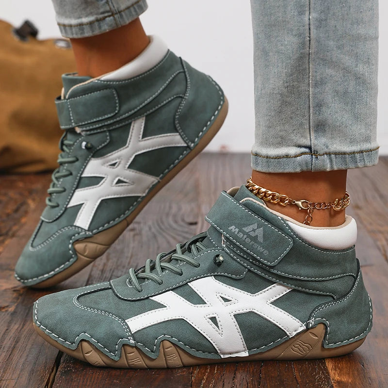AZGB Women's Retro Leather Flat Sneakers | British Style Women's Flat Sneakers Axl