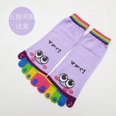 Women's Smiley Bear Toe Socks – Cute Funny Cotton Crew Socks Novelty Toe Socks Axl PURPLE