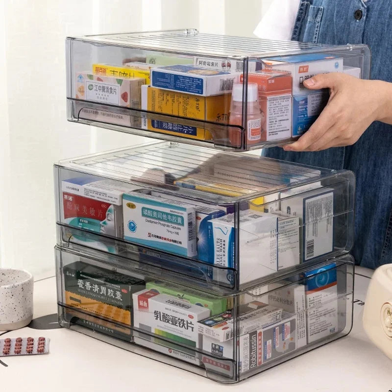 Pull-Out Drawer Medicine Storage Box – Stackable Home Organizer Medicine Storage Box Axl
