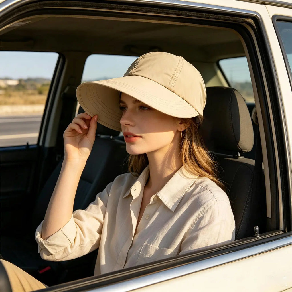 Women's Wide Brim UV Sun Hat – Open-Top Ponytail Visor Women's Sun Visor Hat Axl