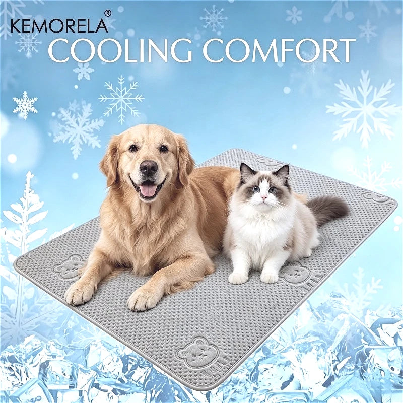 KEMORELA Pet Cooling Mat – Washable Bear Pattern Dog & Cat Pad Pet Cooling Mat Axl Gray 120X80cm