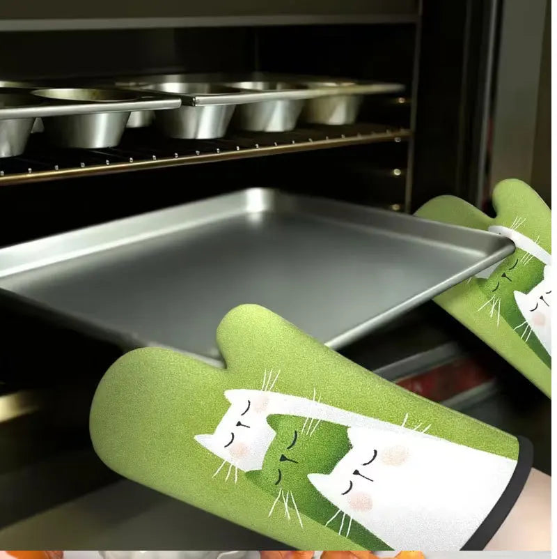 2-Pack Cat Oven Mitts – Heat Resistant Kitchen & BBQ Gloves Oven Mitts Axl