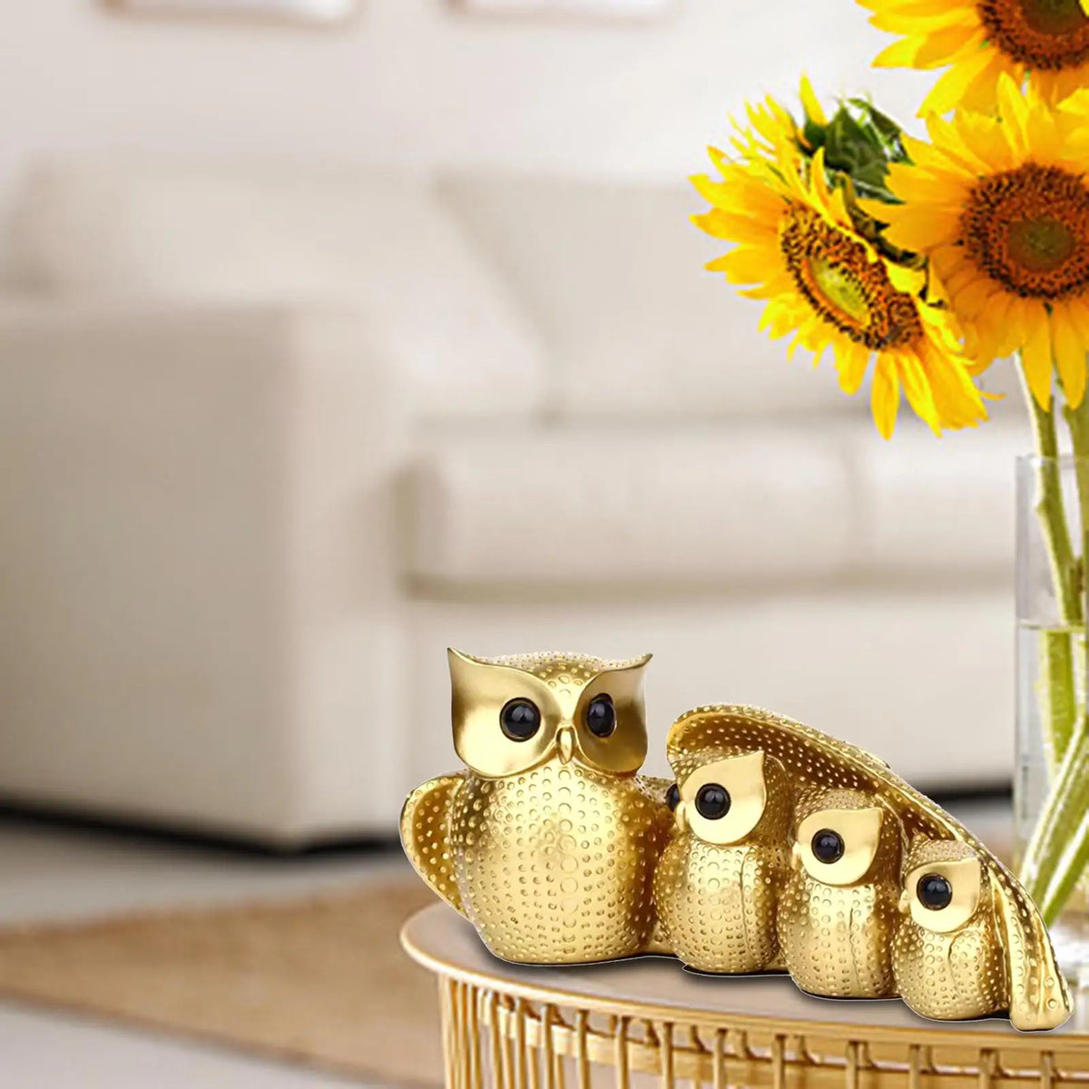Family of Four Owl Statue – Resin Bird Figurine Home Decor Decorative Figurine Axl