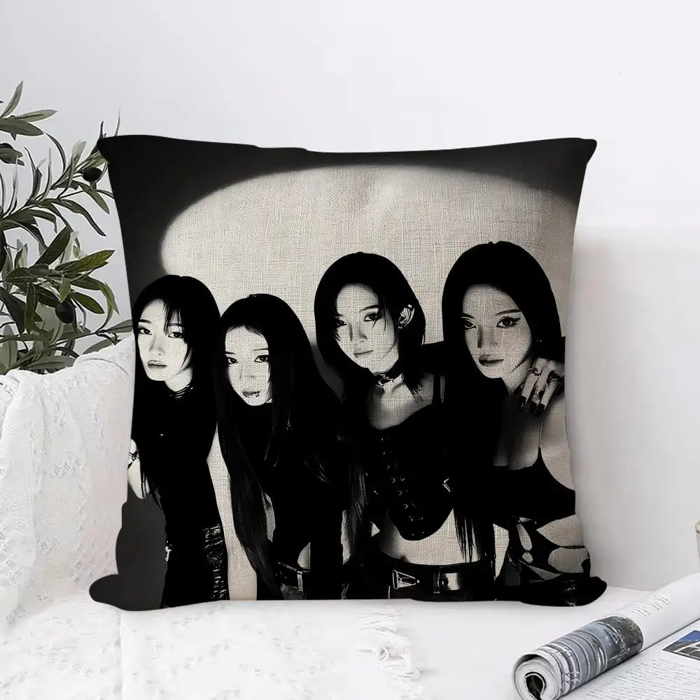 Kpop Aespa Whiplash Linen Cushion Cover | Hidden Zipper Pillowcase Decorative Cushion Cover Axl White2 35X35cm