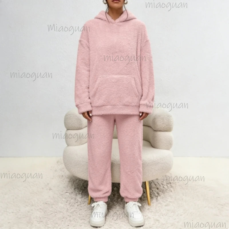 Women's Fuzzy Fleece Pajama Set – Plush Hoodie & Lounge Pants Women's Pajama Set Axl Pink XS