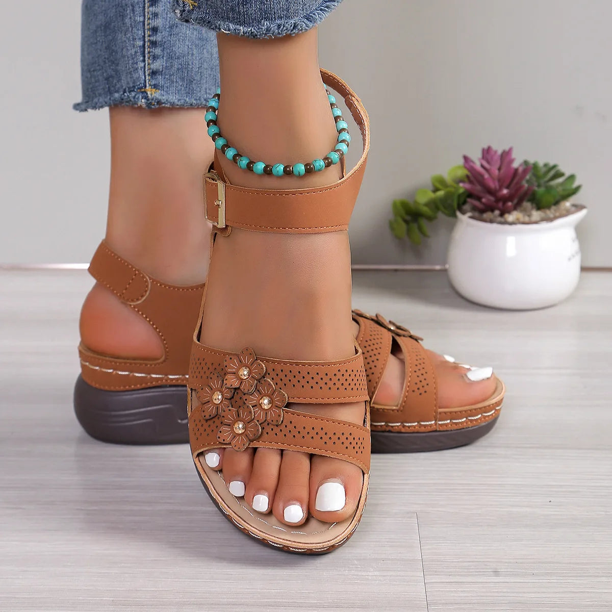 YBQJOO Women's Wide-Toe Wedge Sandals | Soft Sole Beach Shoes Women's Wedge Sandals Axl Dark Brown 43
