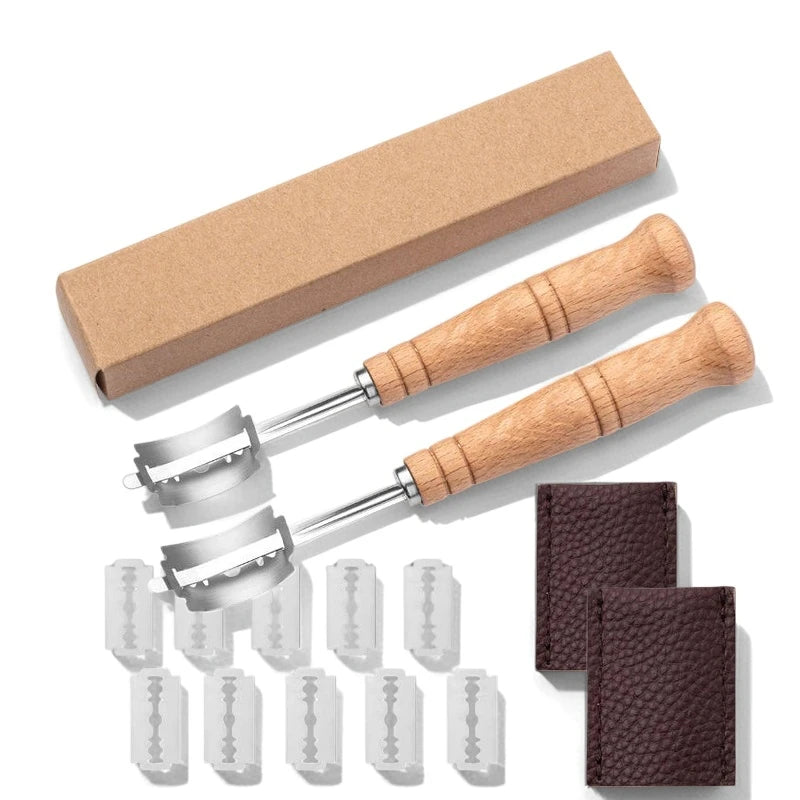 Wood Handle Bread Lame & Dough Scoring Knife + 5 Blades Bread Scoring Lame Axl 2 PCS