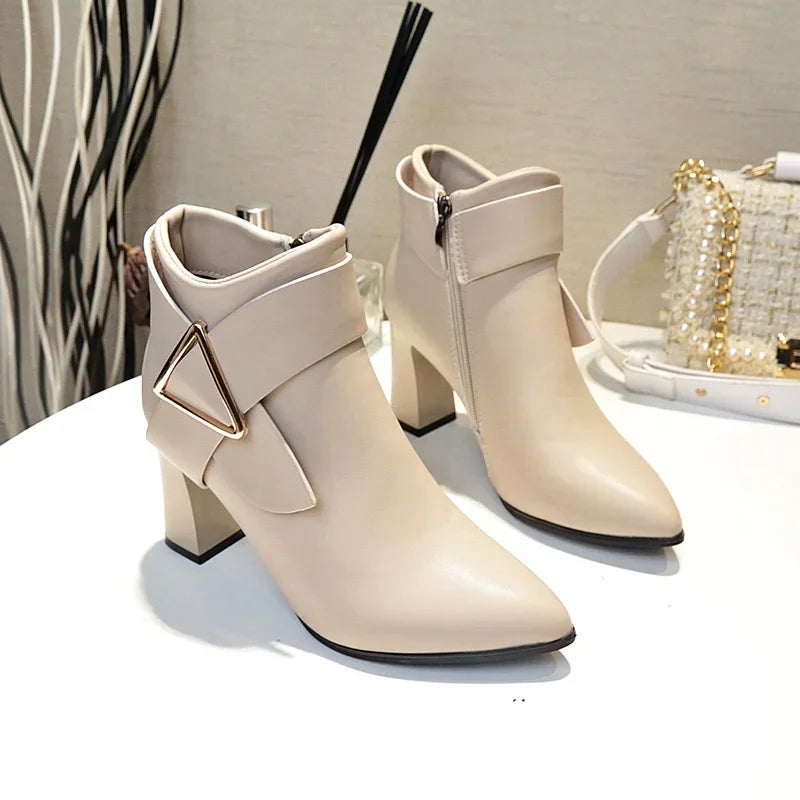 Women's PU Ankle Boots – Square Heel & Belt Buckle | Sizes 34–43 Ankle Boots Axl