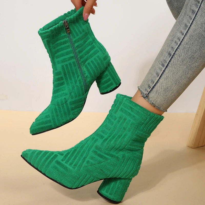 Women's Suede Ankle Boots – Pointed Toe Square Heel | YBQJOO Women's Ankle Boots Axl green 42