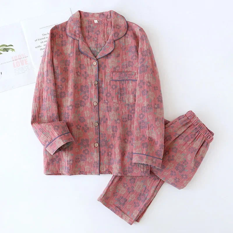 Women's 100% Cotton Floral Pajama Set – Long Sleeve Two-Piece Women's Pajama Set Axl Dark green plum L