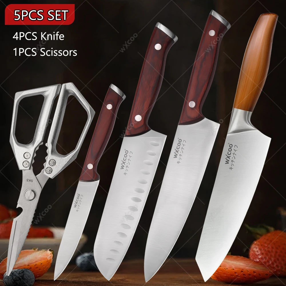 WXCOO Japanese Santoku Knife | Wooden Handle Kitchen Knife Kitchen Knife Axl 5PCS