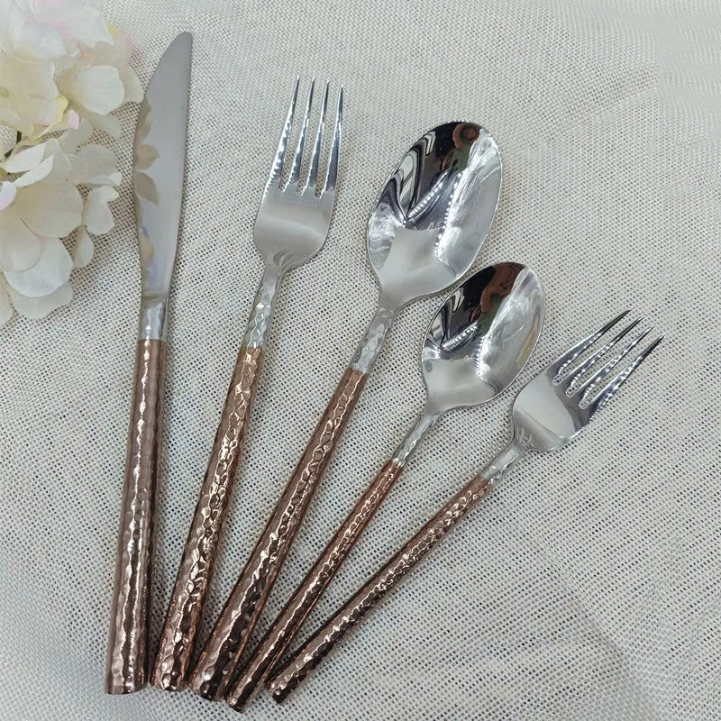 Vintage Rose Gold Stainless Steel Cutlery Set – 4pc Flatware Flatware Cutlery Set Axl