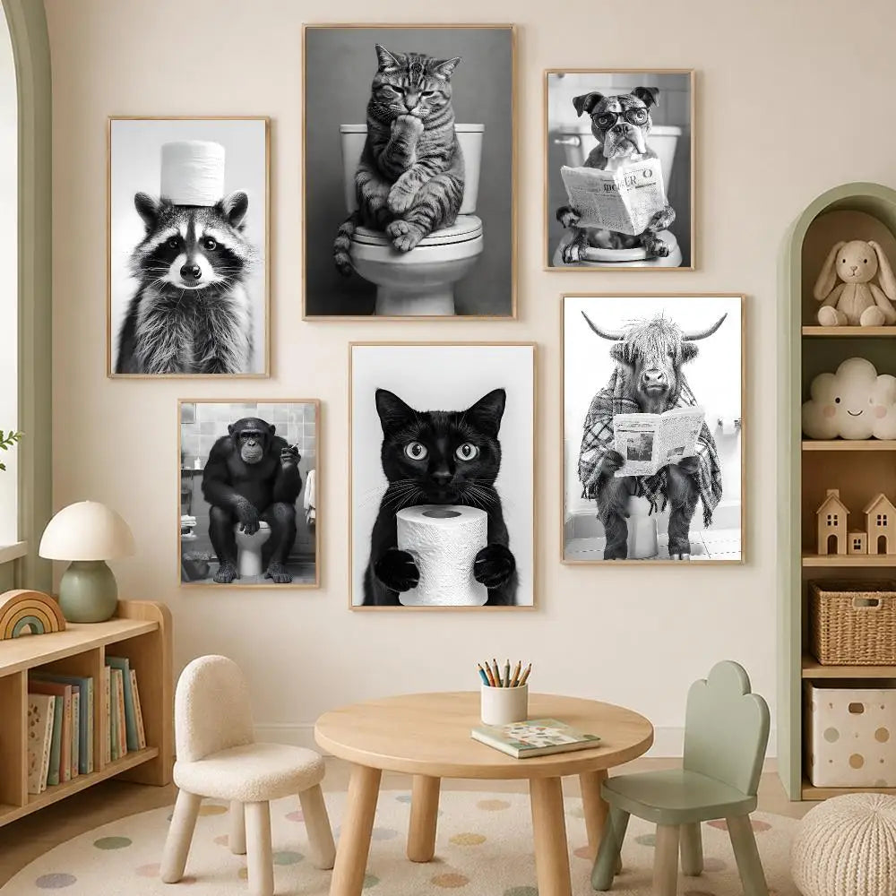 Funny Animal on Toilet Poster – Self-Stick Waterproof Wall Art Wall Art Poster Axl