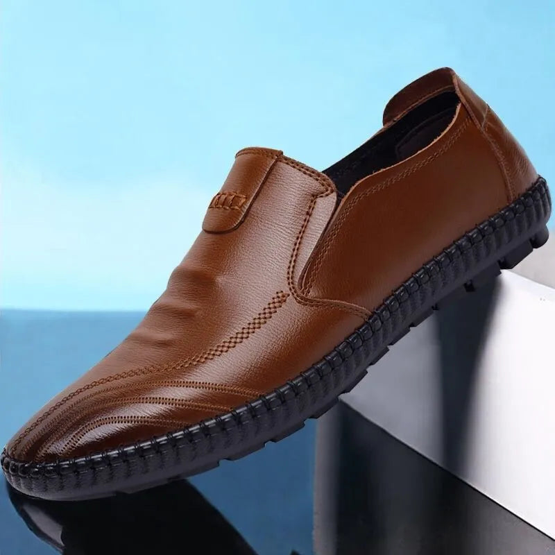 Men's Slip-On Loafers – Soft PU Leather Breathable Flat Shoes Men's Loafers Axl Brown 44