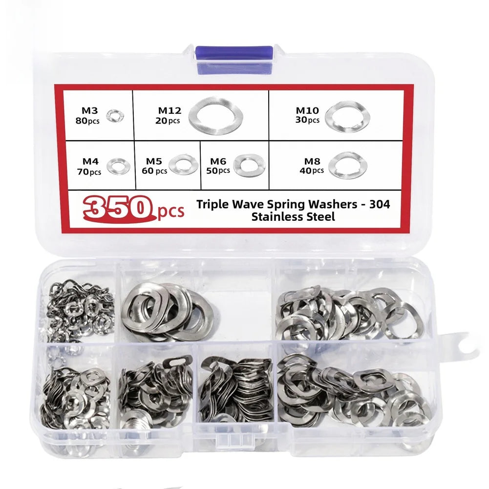 350pc 304 Stainless Steel Wave Spring Washers M3–M12 Set Spring Washer Set Axl