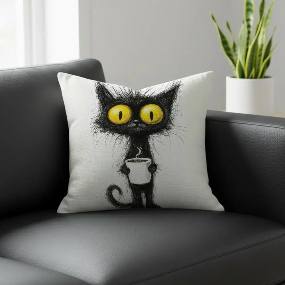 Whimsical Cat Linen Cushion Cover – Sofa, Bed & Chair Decor Decorative Cushion Cover Axl White7 30X30cm