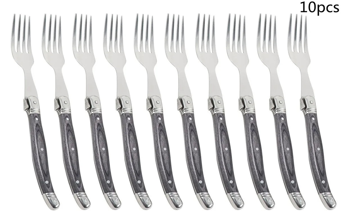 Laguiole Steak Fork Set 4–10 Pcs | Grey Pakkawood Handle Steak Fork Set Axl 10pcs fork