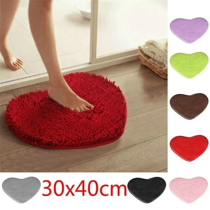 30x40cm Non-Slip Bath Mat – Soft Shaggy Heart Design Rug Bath Mat Axl
