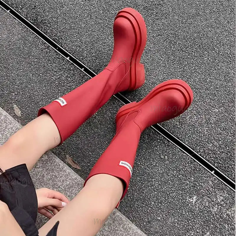Women's Waterproof Mid-Calf Rain Boots – Anti-Slip Wedge Women's Rain Boots Axl red 40