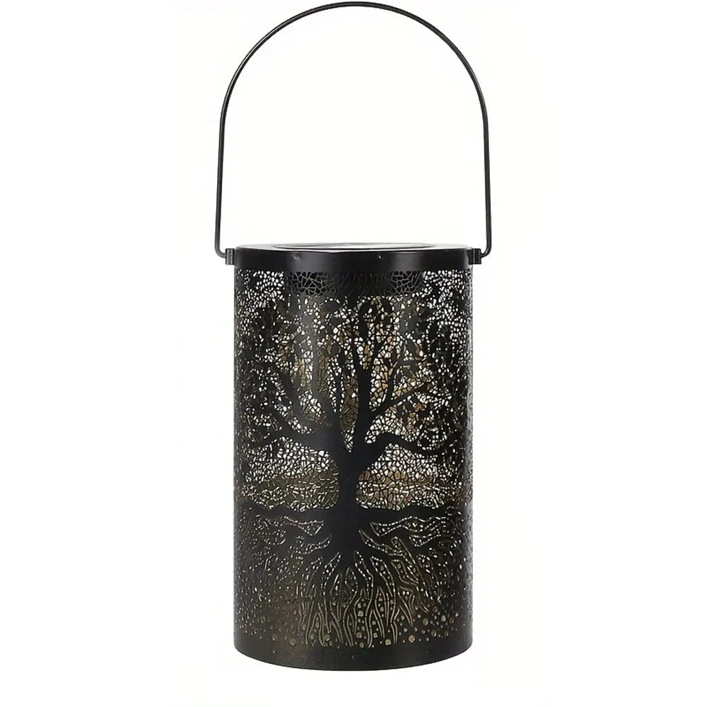 Hanging Solar Lantern – Vintage Metal LED Tree Garden Light Solar Garden Lantern Axl black
