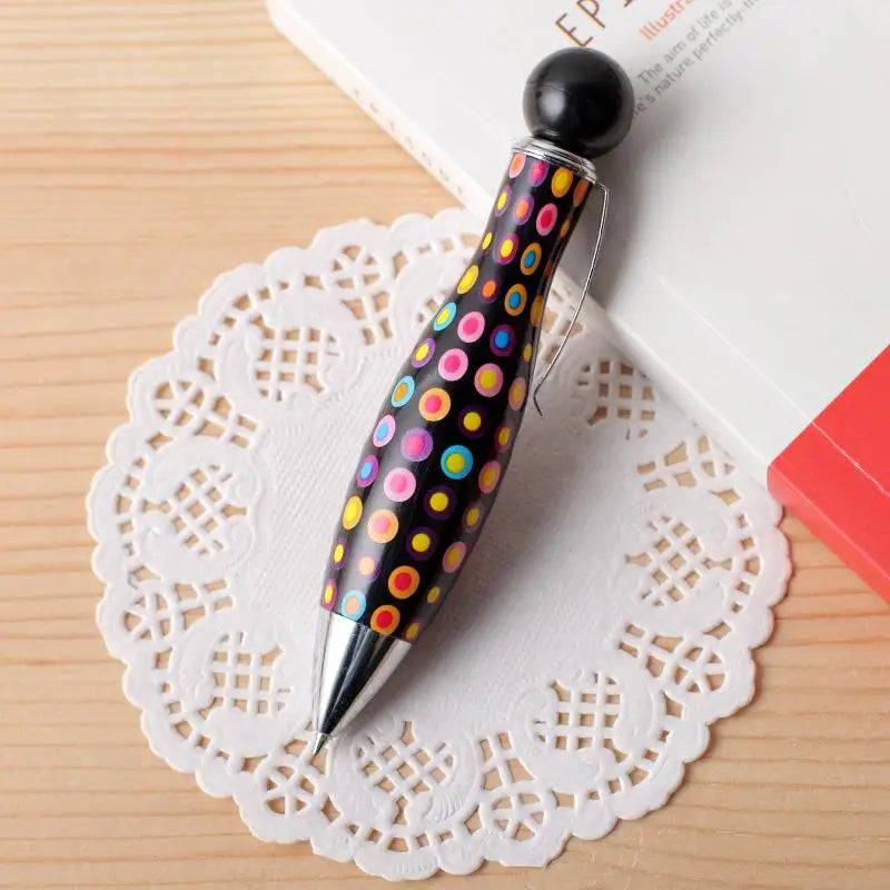 Mini Boho Bowling Shape Ballpoint Pen – Dot Flower Print Novelty Ballpoint Pen Axl A3