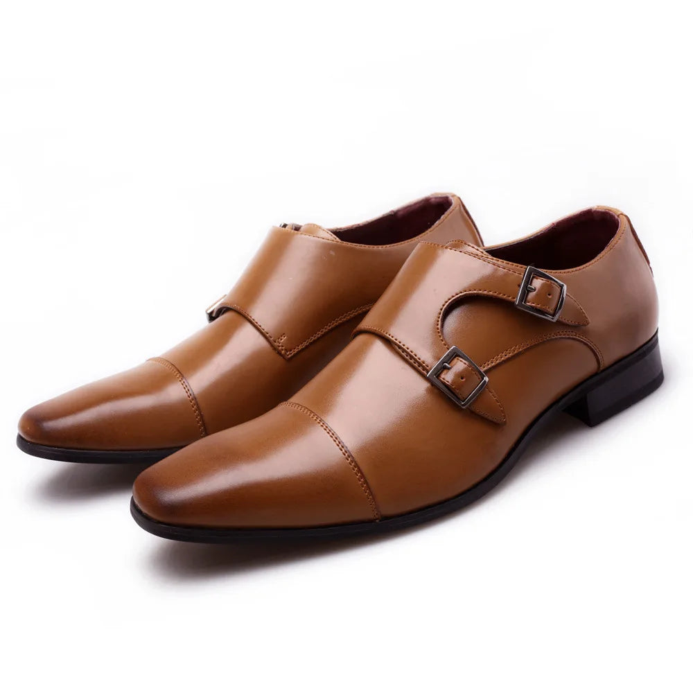 Men's Double Monk Strap Brogue Leather Dress Shoes Loafers Men's Dress Shoes Axl Brown-pu 45