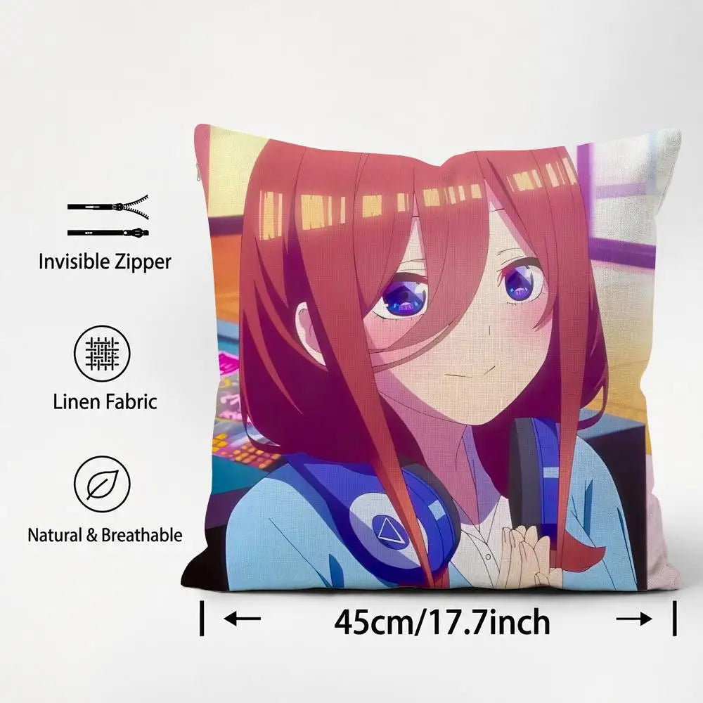 Miku Nakano Waifu Linen Cushion Cover – Anime Pillowcase Anime Cushion Cover Axl