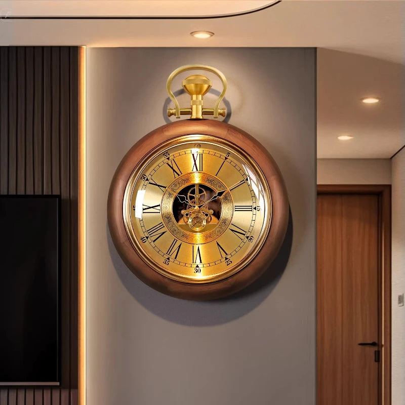 Retro Gear Wall Clock – Solid Wood & Metal Silent Quartz Decorative Wall Clock Axl