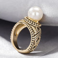 Huitan Antique Gold Imitation Pearl Ring – Vintage Women's Ring Fashion Ring Axl A606 6