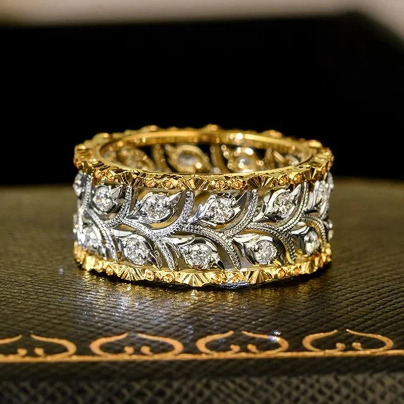 Huitan Two-Tone CZ Women's Ring – Wedding & Engagement Band Fashion Ring Axl