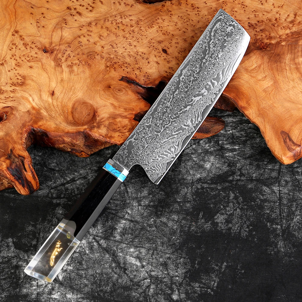 XITUO 7" Nakiri Knife VG-10 Damascus Steel | Wood Handle Nakiri Kitchen Knife Axl