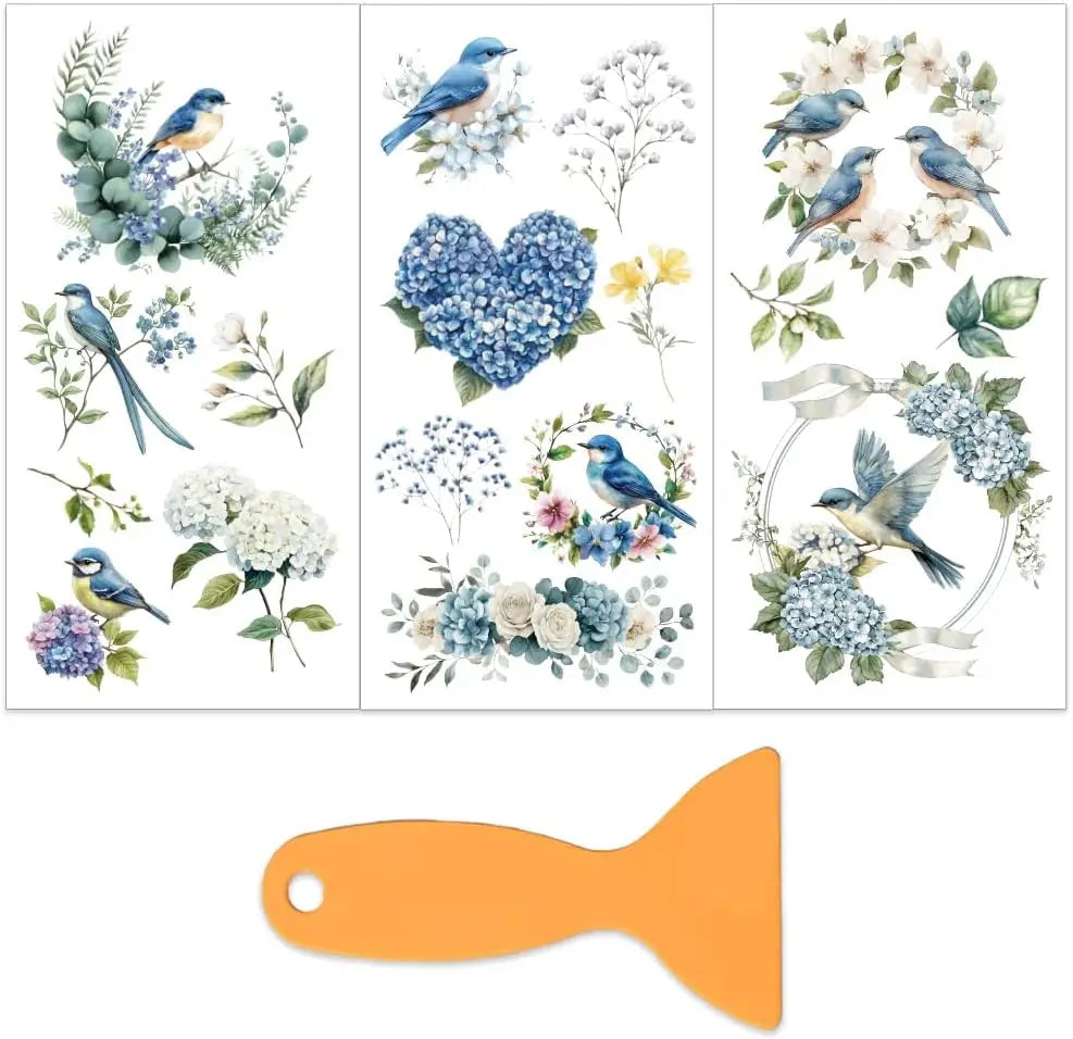 Blue Bird Hydrangea Rub-On Transfers for Furniture – 3pc Set Furniture Transfer Stickers Axl AECH04-14842