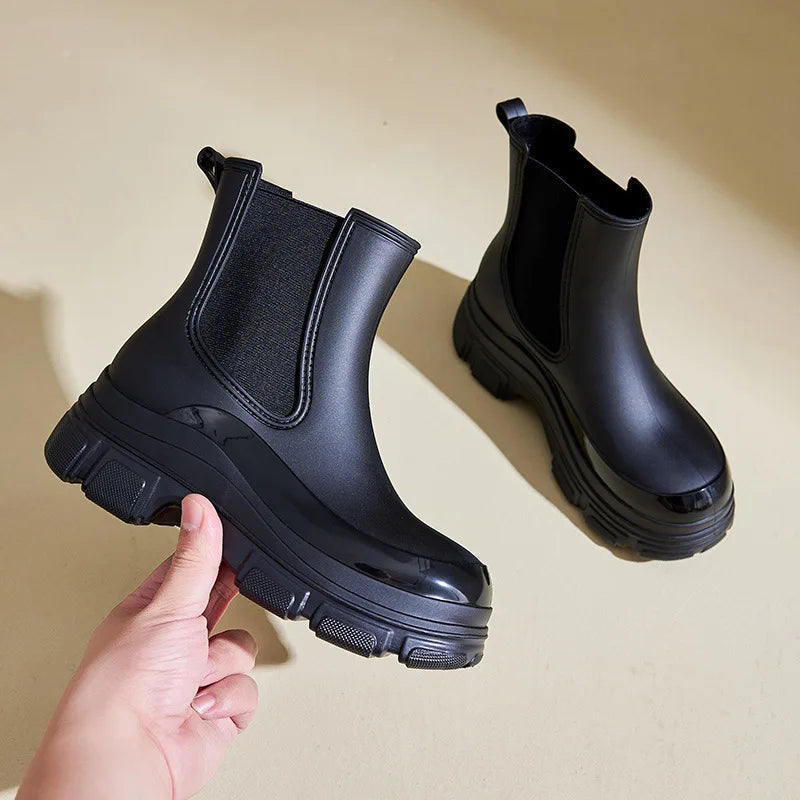 YBQJOO Women's Waterproof Rain Boots – Slip-On Ankle Boots Women's Rain Boots Axl