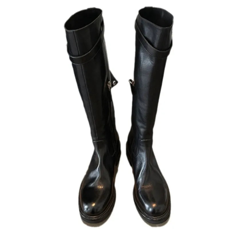 Women's Gothic Knee-High Knight Boots – Punk Buckle Platform Knee-High Boots Axl